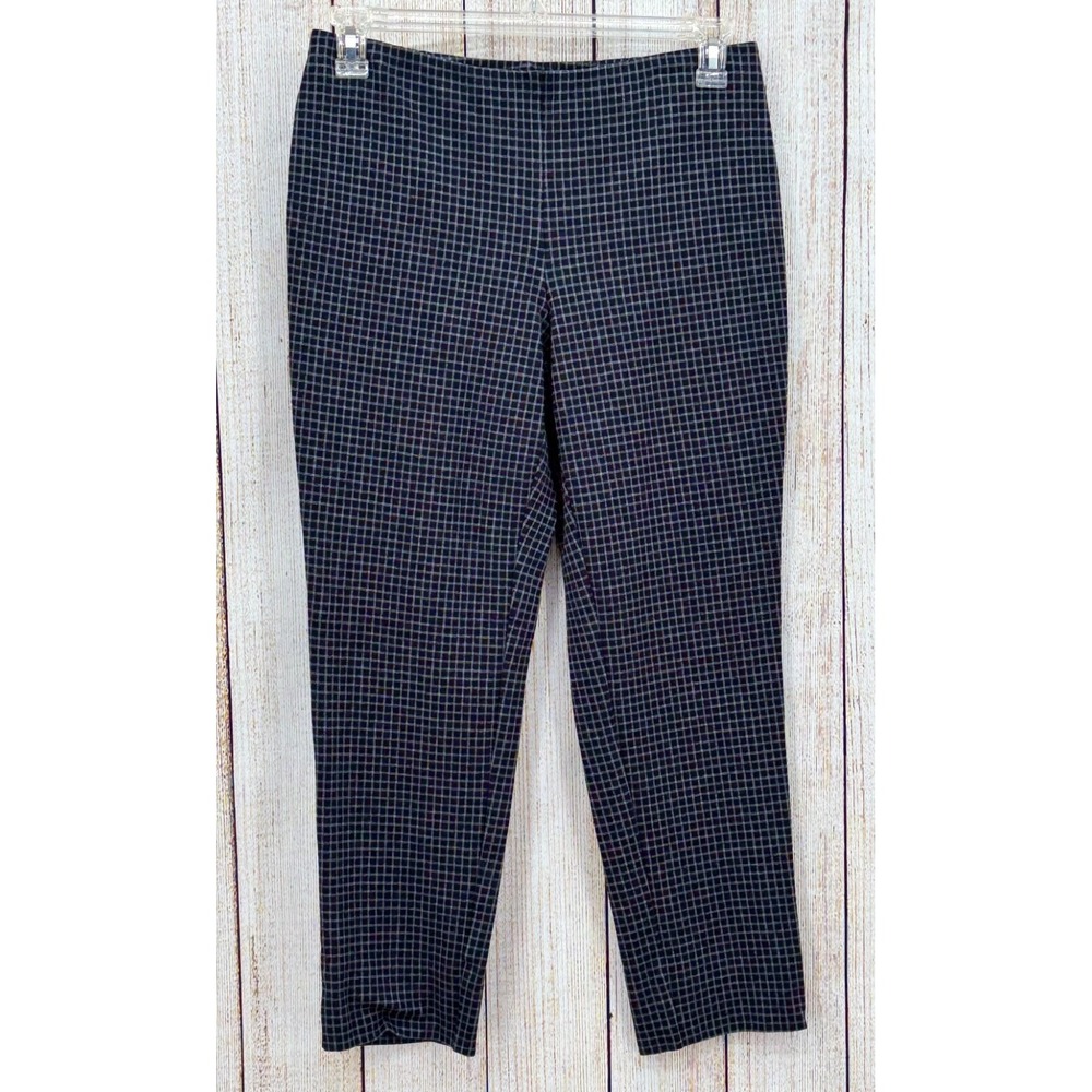 J Jill Pants Women's Medium Petite Ponte Slim Leg Gray Plaid Ankle Stretch